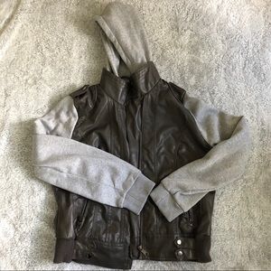 Faux leather jacket with cotton sleeves